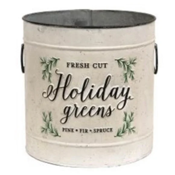*Holiday Greens Distressed Metal Pails, Set of 2 - Picture 12 of 14